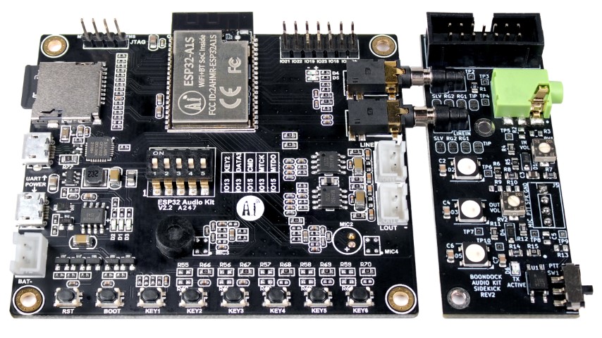 The PCBs that make up the Boondock Echo.  On the far right is the radio interface board.